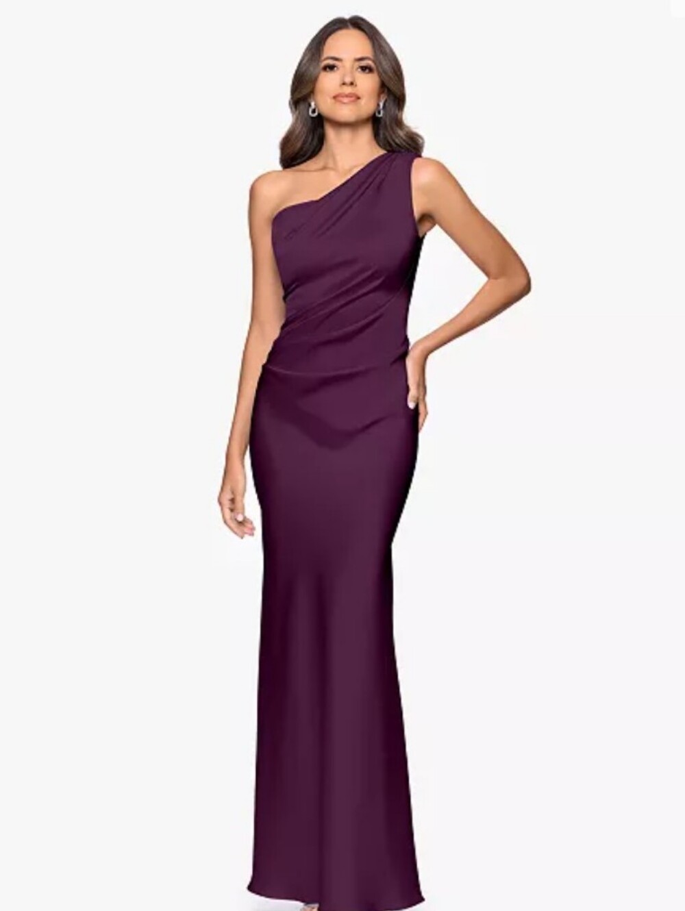 Elizaj One-Shoulder Plum Evening Gown#235#